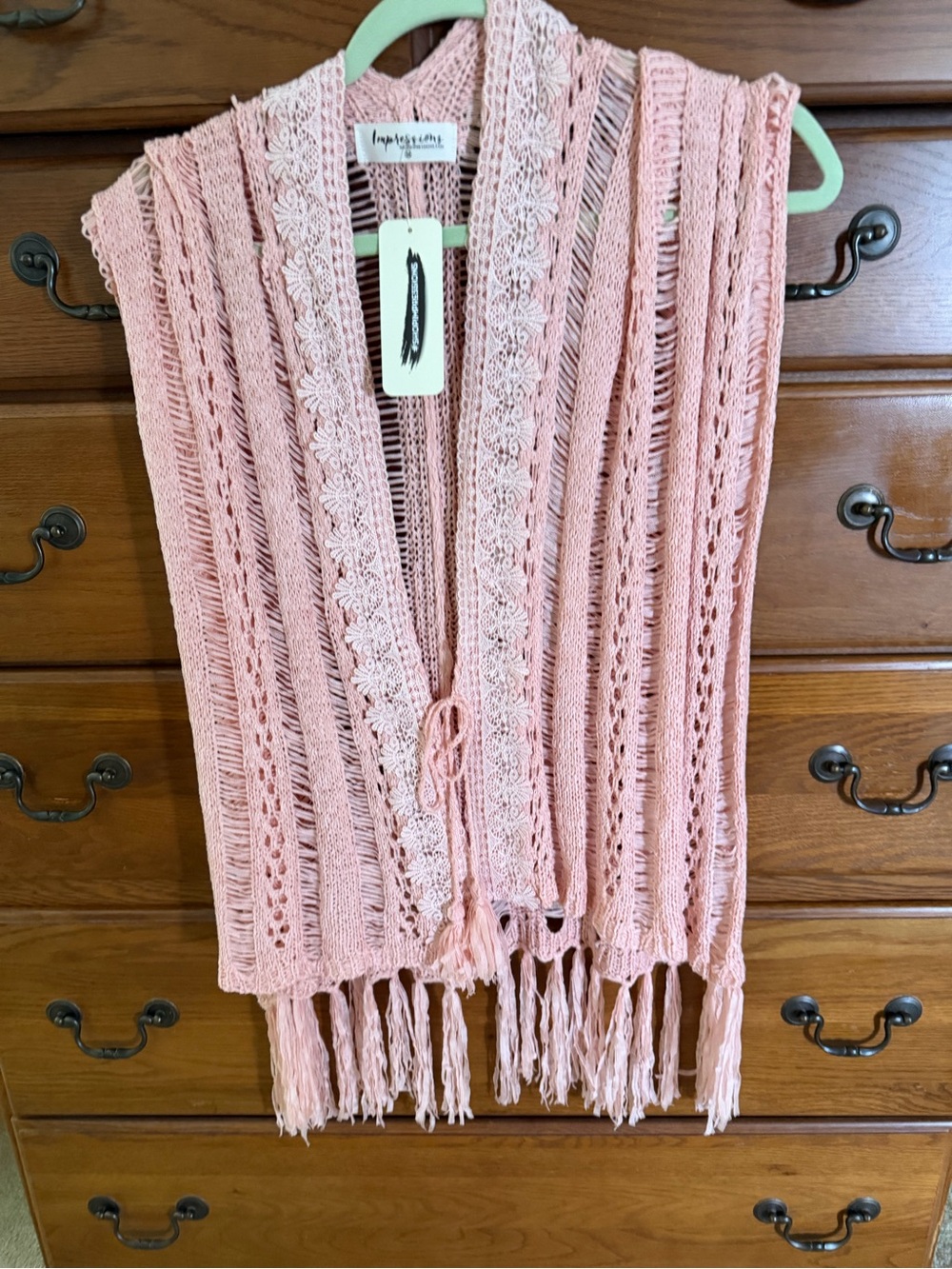 Crochet Fringe Open Front Vest NWT